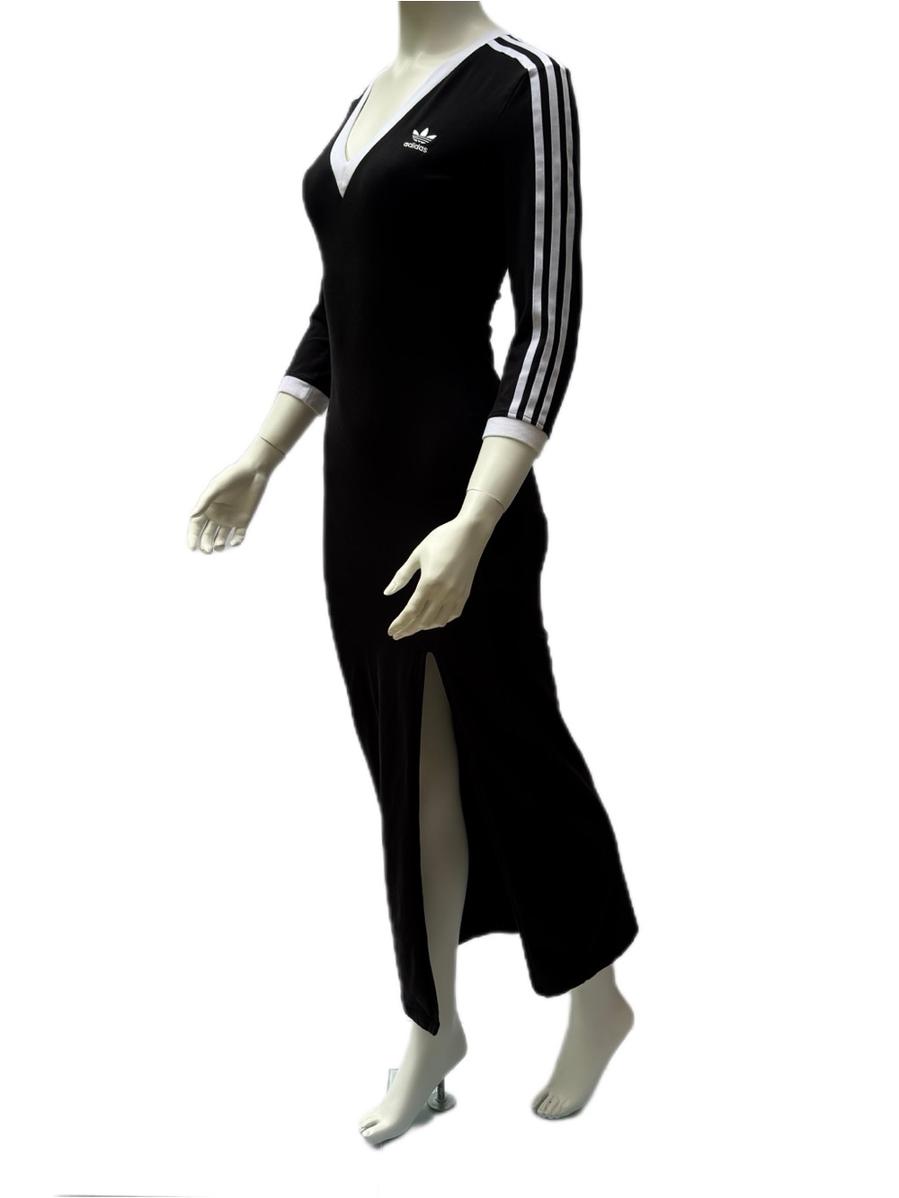 Adidas Adicolor Classic 3 Stripe Dress Women's Black 3/4 Sleeve Maxi Size Small
